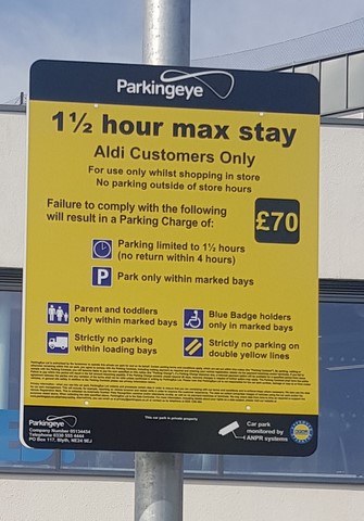 Aldi car park Seaton regulations 